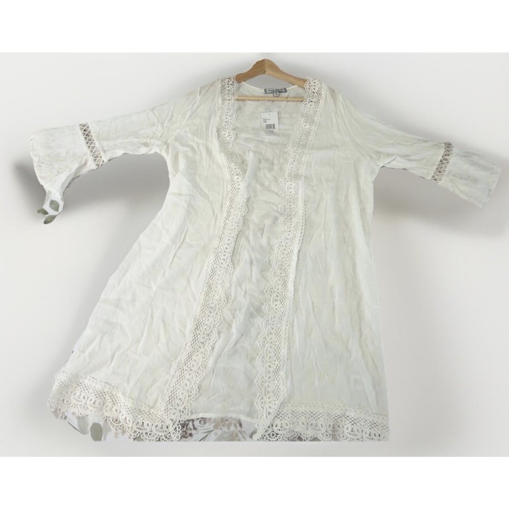 Crave Fame by Almost Famous Cream Lace Kimono Jacket Bell Sleeve Size L NWT - Picture 1 of 11